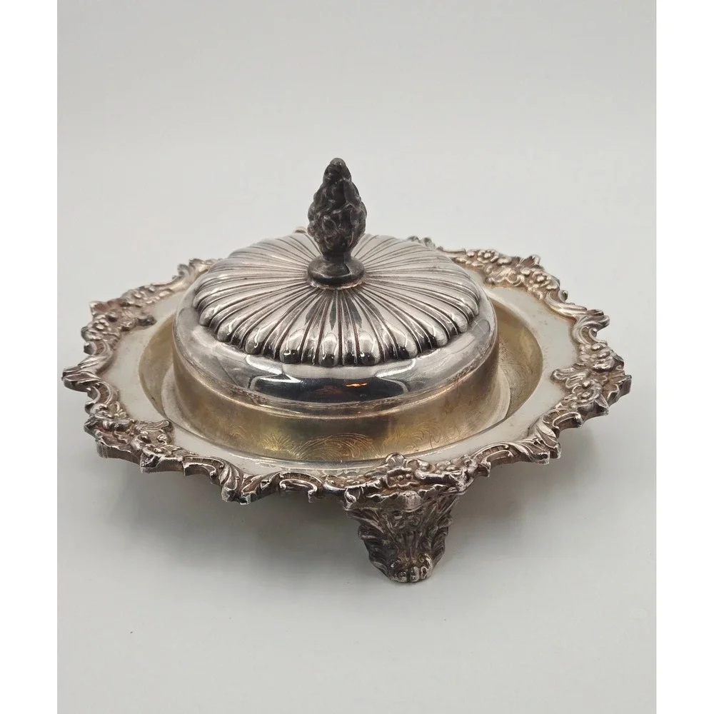 Continental Silver Co Silver Plated Footed Butter Dish - Glass Insert -Domed Lid